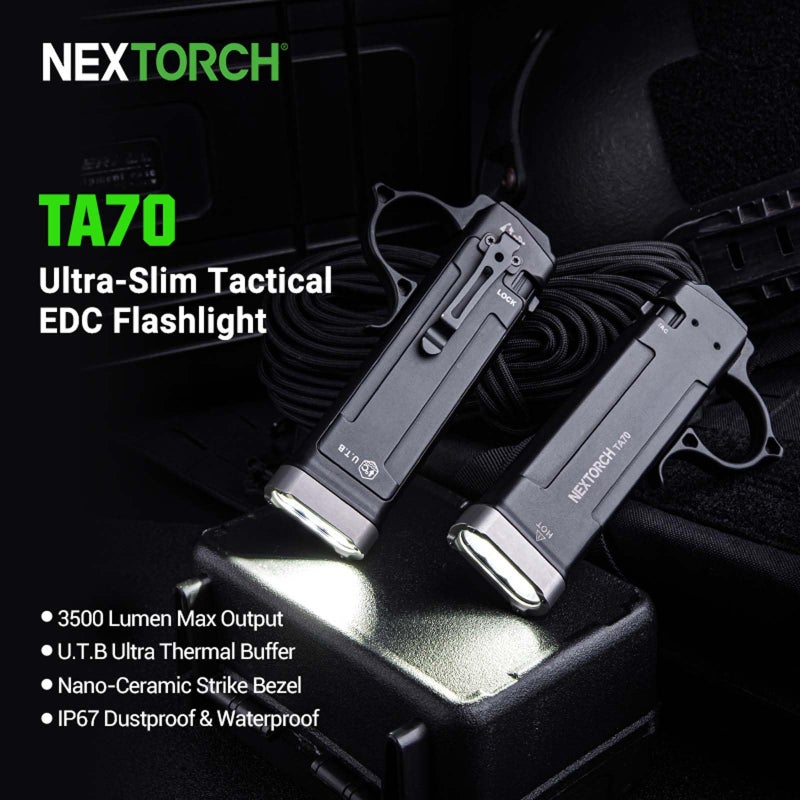 NEXTORCH TA70 EDC Tactical Flashlight,Flat Flashlight Rechargeable,3500 Lumens Tactical/Duty Dual-Switch LED Slim Flashlight with Stainless Clip for Outdoor Daliy Use Emergency - Image 2