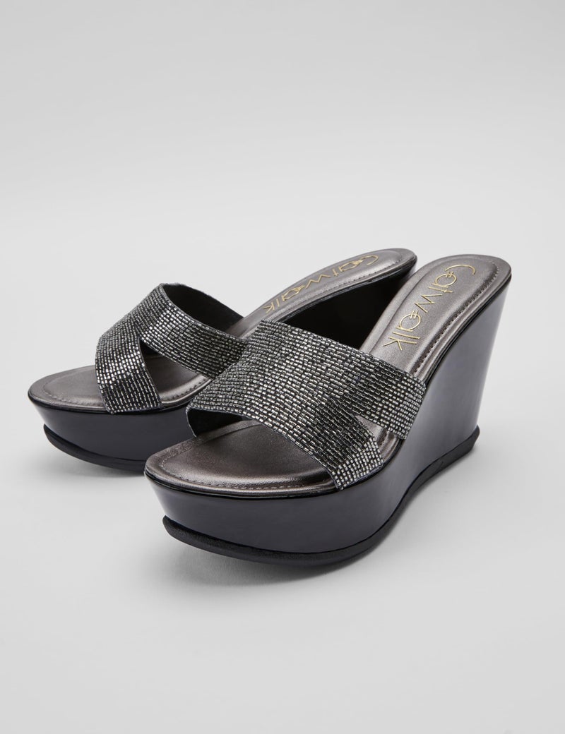 Catwalk Women Stylised Open Back Wedges | For Women & Girls (BLACK,7 UK) - Image 5