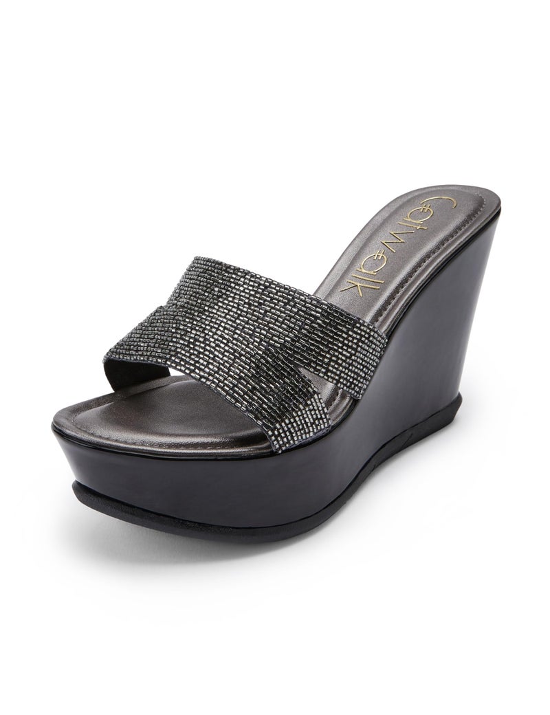 Catwalk Women Stylised Open Back Wedges | For Women & Girls (BLACK,7 UK) - Image 1