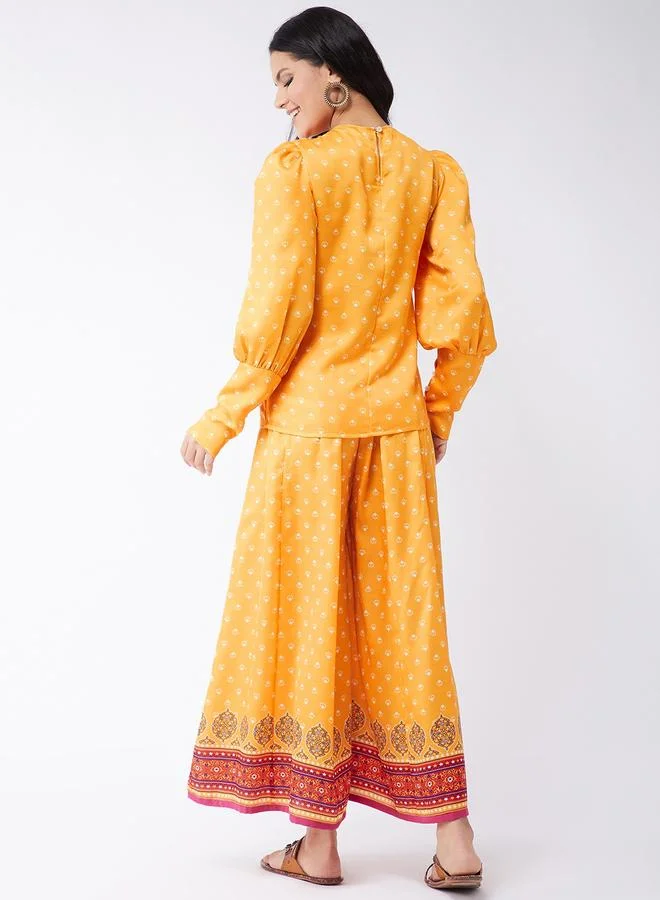 Take Two  Yellow Kasturi Digital Print Top and Palazzo Co-Ords By Pannkh for Women | Best Price UAE