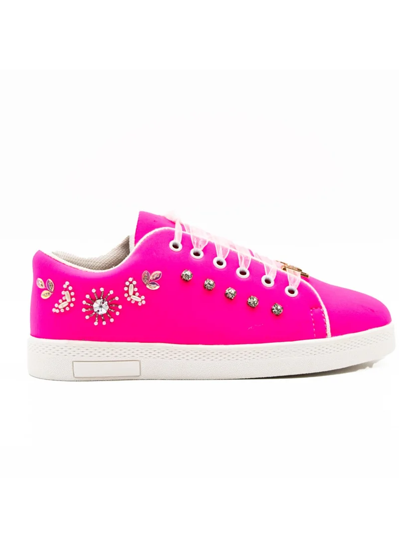 RETTROSE The Juniper  Luxury Hot Pink Lycra Handmade Embellished Tennis Shoe