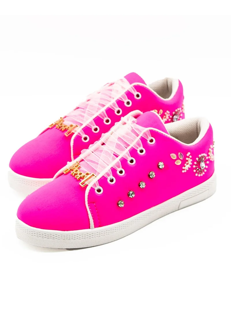 RETTROSE The Juniper  Luxury Hot Pink Lycra Handmade Embellished Tennis Shoe