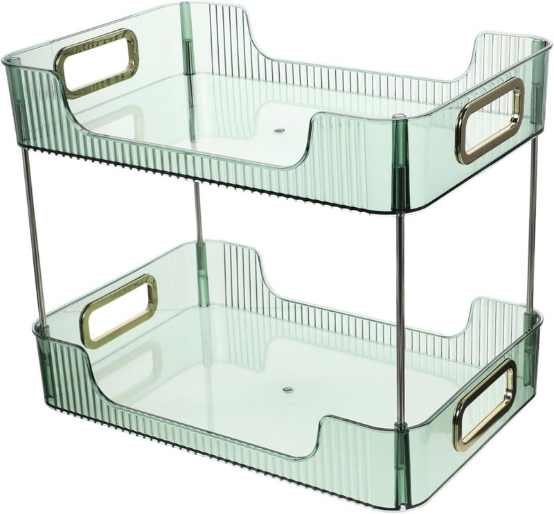 Storage Rack for Kitchen Bathroom Countertop Vanity Organizer Double Spice Organizer Pet Stainless Steel Grey - Image 1