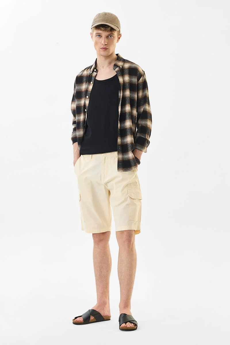 SNITCH Regular Fit Cotton Beige Shorts