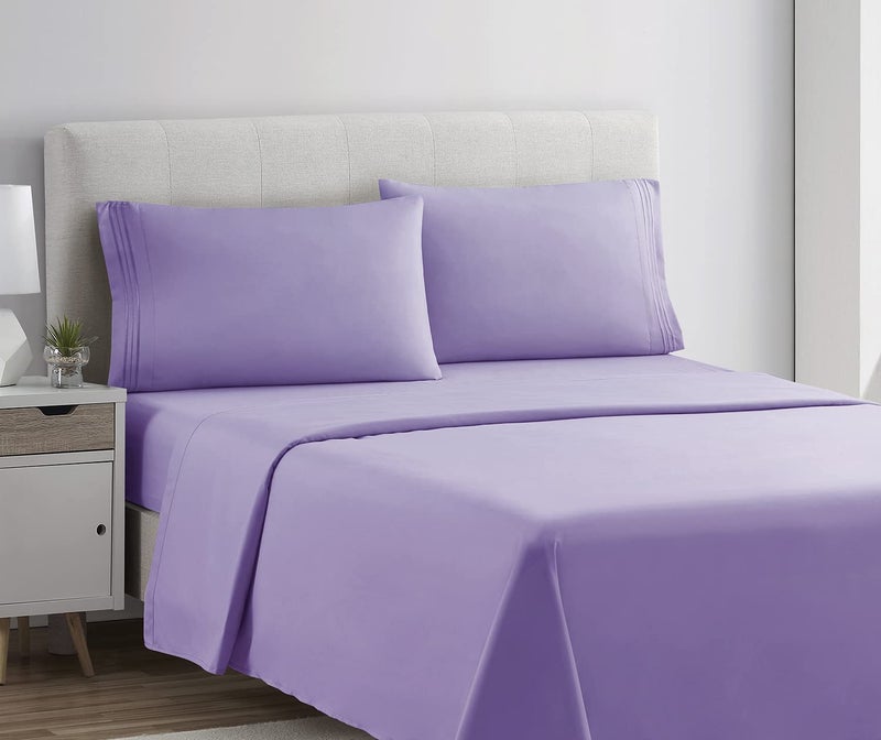 Clara Clark Bed Sheets, Premier 1800 Series 4 Piece Bed Sheet Set, Deep Pocket, Wrinkle, Fade, Stain Resistant, Luxury Soft Bedding Sheets & Pillowcases, Full, Lavender - Image 2