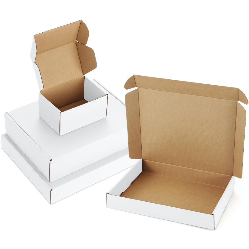 Poever Assorted-Sizes-Shipping-Boxes-24-Pack: 6x4x3 & 12x9x3 & 13x10x2 Small-Shipping-Boxes-Mailers, White Corrugated-Cardboard-Boxes-for-Packing-Small-Business Mailing - Image 1