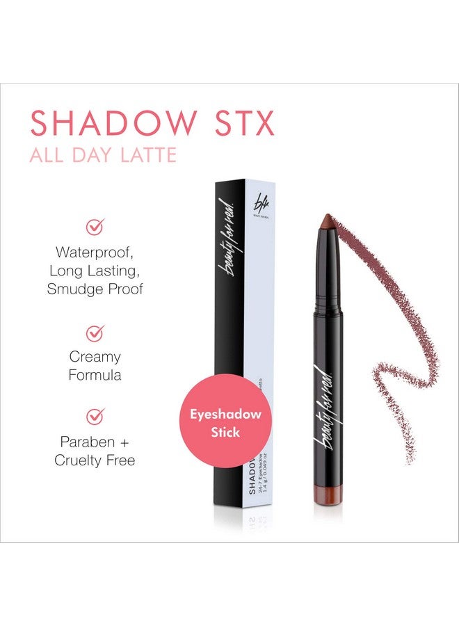 Beauty For Real Shadow Stx, All Day Latte - Rich Deep Plum - Waterproof, Cream-To-Powder Eyeshadow Stick - Built-In Sharpener - 0.05 Oz - Image 2