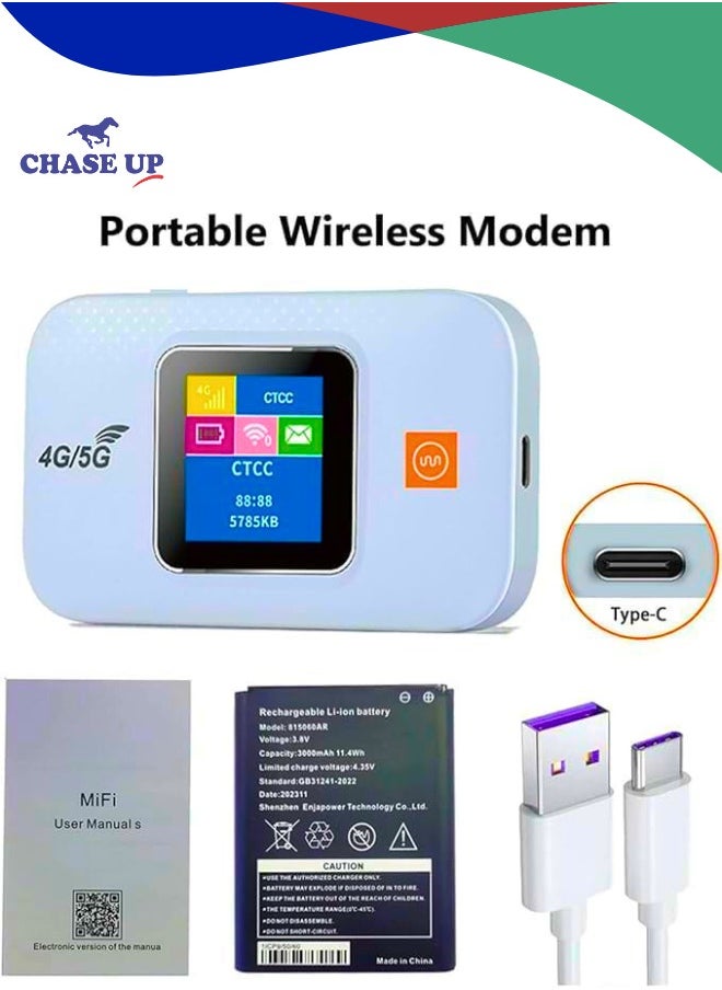 Chase Up Mobile WiFi Hotspot, Portable Router with SIM Card Slot, Mini Smart Pocket Router with Built-in 3000mah Li-Ion Battery, 10 Connectivity DevicesPortable Travel WiFi Router (White)  - Image 1