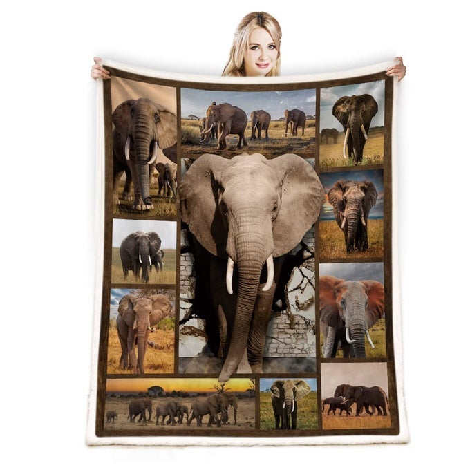 ELEPHANT BLANKET FOR WOMEN MEN WILD ANIMAL LOVER GIFTS SOFT PLUSH REVERSIBLE THROW FOR COUCH BED SOFA TRAVELLING CAMPING 50 X 60