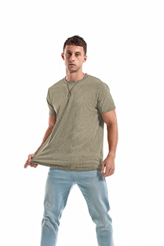 KLIEGOU Men's T-Shirts - Elasticity Cotton Crew Neck Tees 2166 ArmyGreen L - Image 3