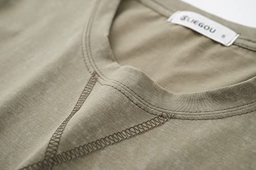 KLIEGOU Men's T-Shirts - Elasticity Cotton Crew Neck Tees 2166 ArmyGreen L - Image 5
