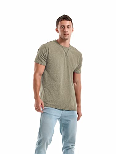 KLIEGOU Men's T-Shirts - Elasticity Cotton Crew Neck Tees 2166 ArmyGreen L - Image 2