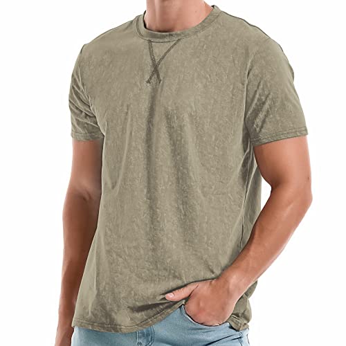 KLIEGOU Men's T-Shirts - Elasticity Cotton Crew Neck Tees 2166 ArmyGreen L - Image 1