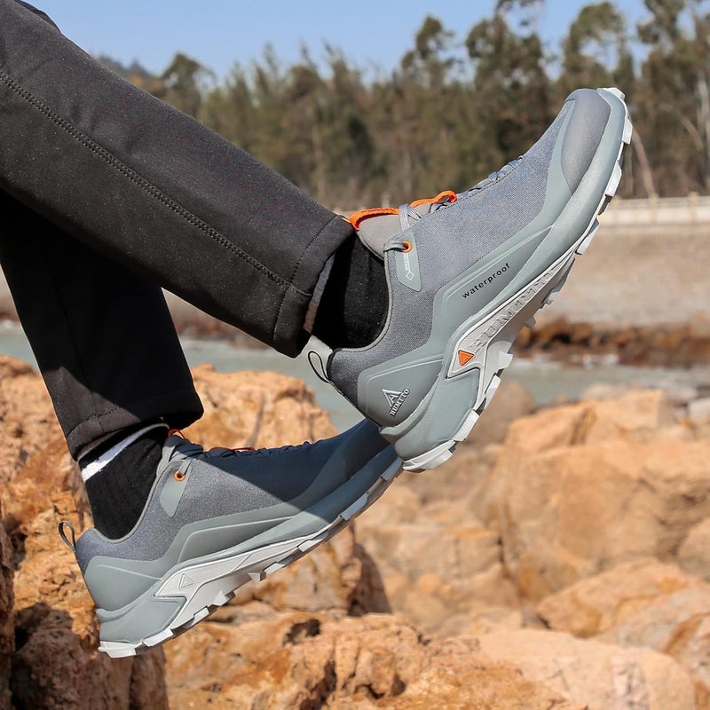HUMTTO Men's All-Terrain Waterproof Hiking Shoes Lightweight Breathable Trekking Trails Shoes Anti Slip Outdoor Shoes 11 Grey - Image 2