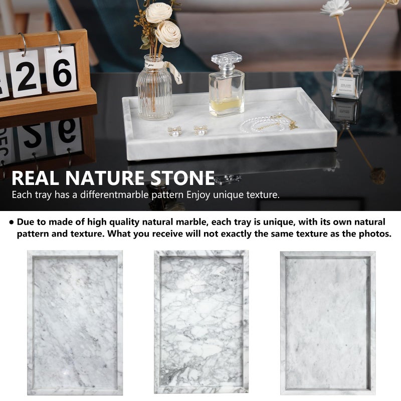 Zilukar Real Natural Marble Tray for Bathroom, Vanity, Kitchen and Desktop, Rectangle Genuine Marble Stone Tray for Jewelry, Cosmetics, Candles, Lotion, Perfume and Home Decor - Image 4