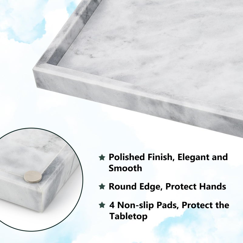 Zilukar Real Natural Marble Tray for Bathroom, Vanity, Kitchen and Desktop, Rectangle Genuine Marble Stone Tray for Jewelry, Cosmetics, Candles, Lotion, Perfume and Home Decor - Image 3