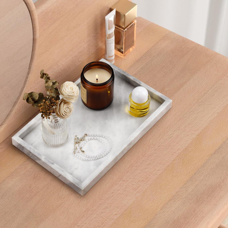 Zilukar Real Natural Marble Tray for Bathroom, Vanity, Kitchen and Desktop, Rectangle Genuine Marble Stone Tray for Jewelry, Cosmetics, Candles, Lotion, Perfume and Home Decor - Image 5