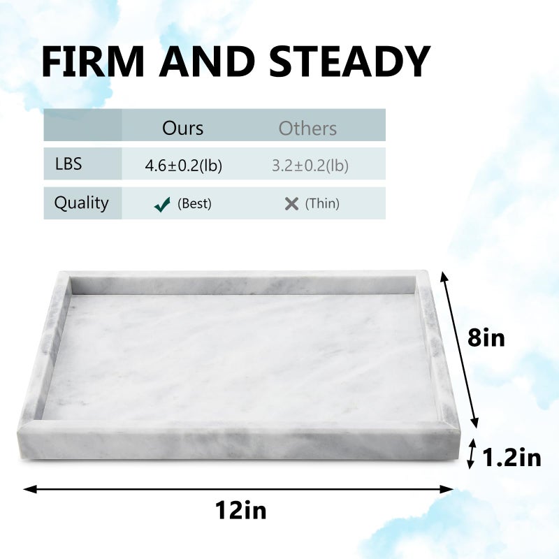 Zilukar Real Natural Marble Tray for Bathroom, Vanity, Kitchen and Desktop, Rectangle Genuine Marble Stone Tray for Jewelry, Cosmetics, Candles, Lotion, Perfume and Home Decor - Image 2