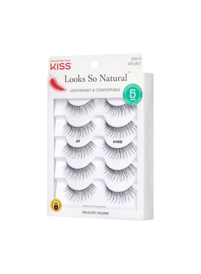 KISS Looks So Natural False Eyelashes Multipack #03, Lightweight & Comfortable, Delicate Volume, Natural-Looking, Tapered End Technology, Reusable, Cruelty-Free, Contact Lens Friendly, 5 Pairs  - Image 2