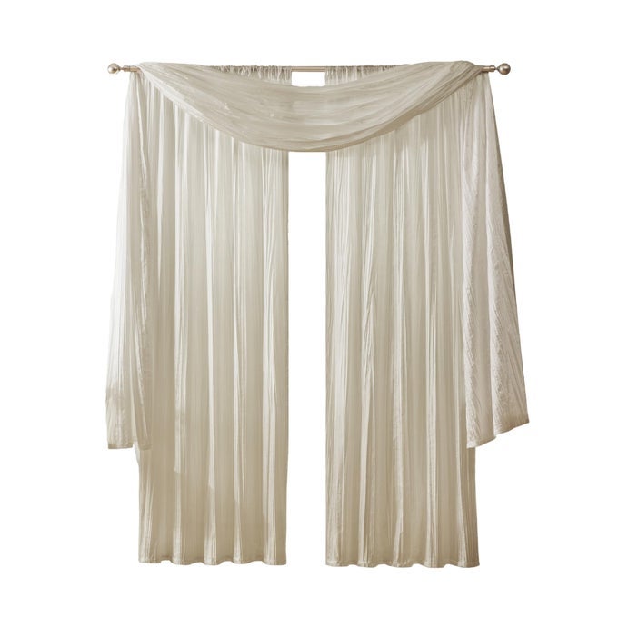 HOME FASHIONS ATHENA FAUX CRUSHEDSILK WINDOW CURTAIN PANEL AND VALANCE SET 52X84 2 PANELS 1 VALANCE IVORY