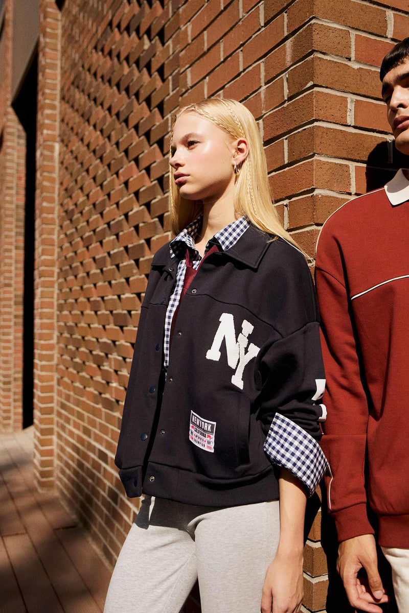 DeFacto Blue Woman Polo Collar Printed Bomber Jacket Casual - Image 1