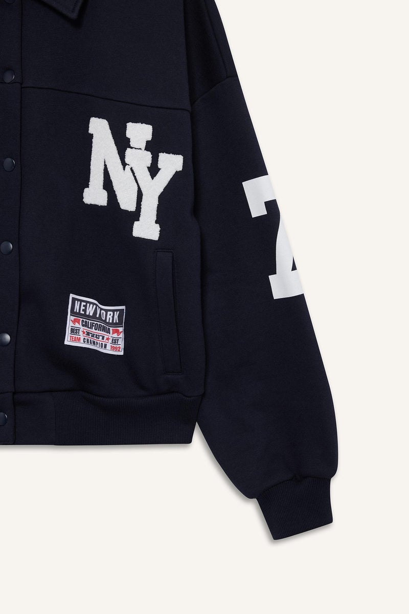 DeFacto Blue Woman Polo Collar Printed Bomber Jacket Casual - Image 4