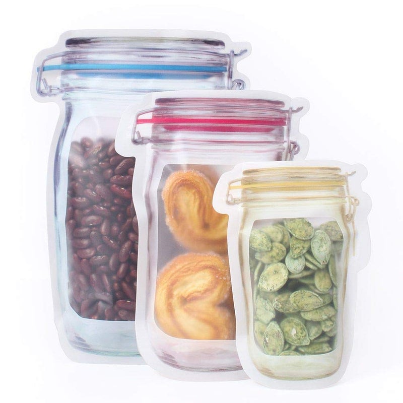 JRT JRT Jar Bottle Shaped Pack of 3 300 ml Stand up Pouch Jar Zipper Bags Seal Fresh Food Storage Bag for Cookies Candy Nuts PVC Ziplock  - Image 1