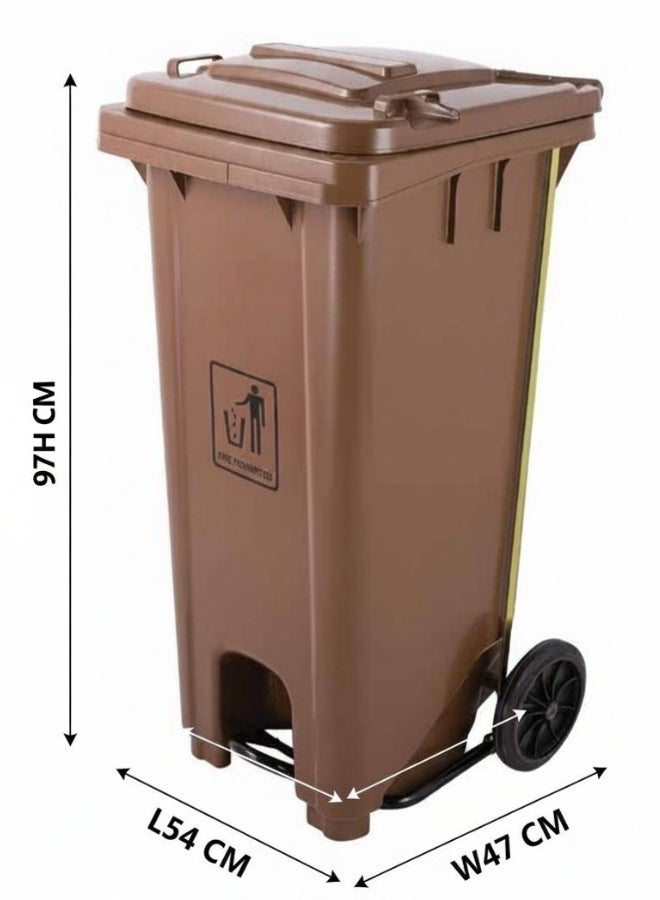 AKC سلة مهملات بنية بسعة 120 لتر مع عجلات ودواسة معدنية + 10 أكياس قمامة | HDPE ثقيل الوزن - Image 3