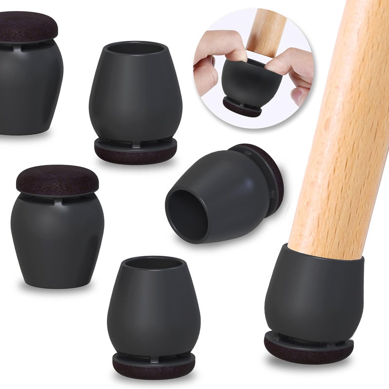 Ezprotekt 24 Pcs Black Chair Leg Floor Protectors for Hardwood Floors Felt Furniture Pads Caps Covers Bar Stool Floor Protectors Cups for Dining Table Desk Chair Fit 083  102 2126mm