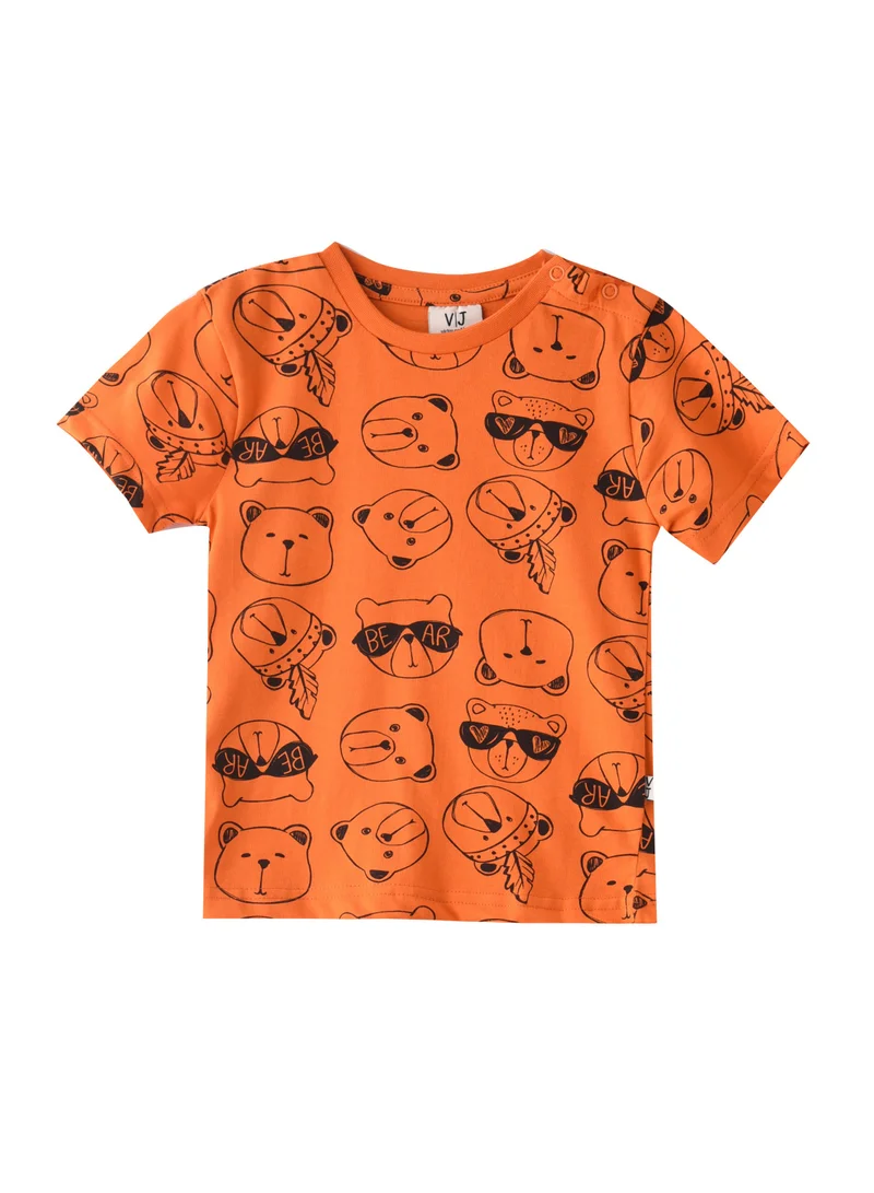 victor and jane Baby Boys 2 piece Set - T-Shirts & Shorts - All over Printed AOP Orange (100% Cotton)- VJ