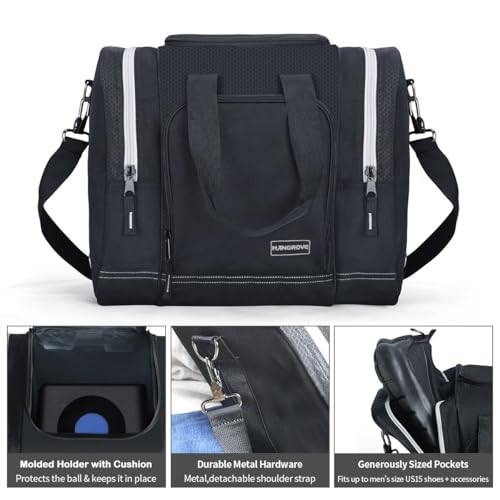 Mangrove Bowling Ball Bag for Single Ball, 2025 Bowling Bag with Plastic Ball Holder, Bowling Tote Fits Bowling Shoes Up to Mens Size 14 and Accessories (Black) - Image 5