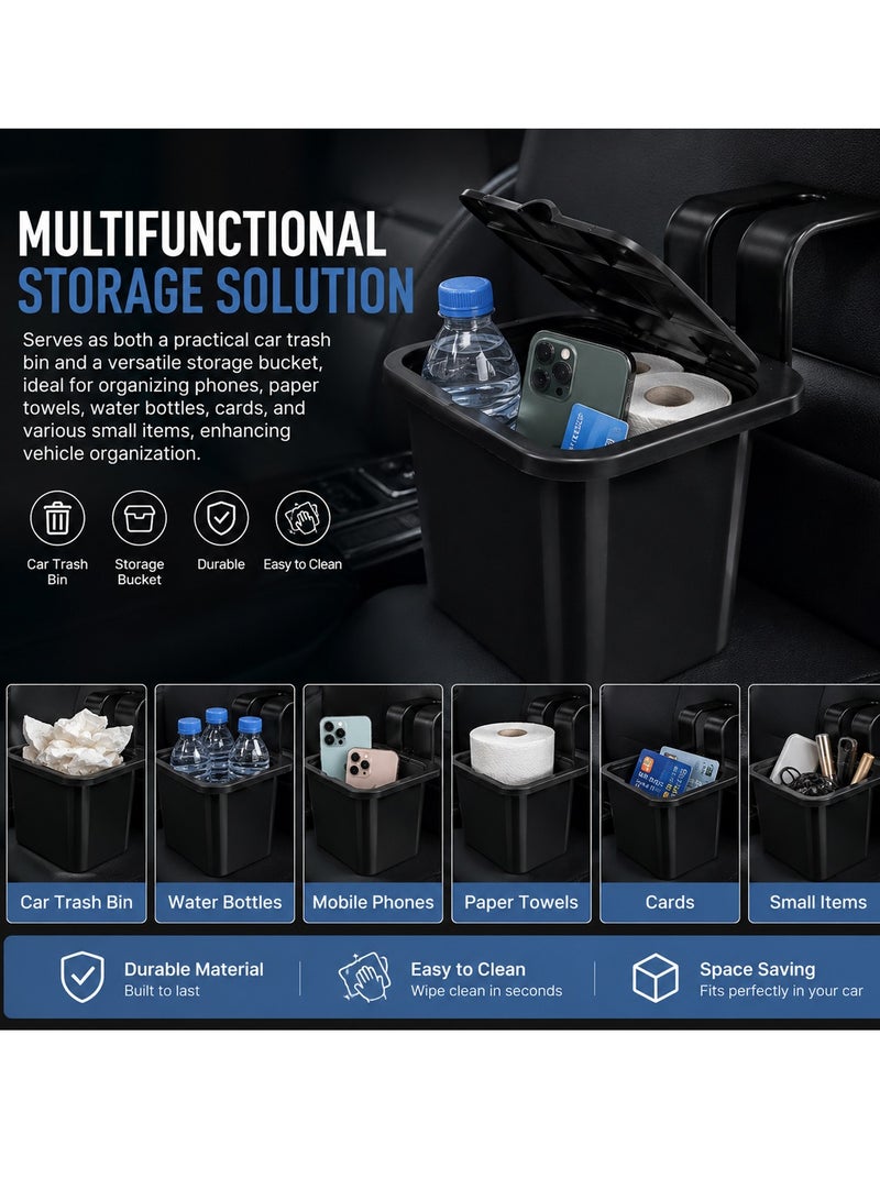 MOB 2L Car Trash Can with Lid – Leakproof Hanging Car Garbage Bin, Back Seat Headrest Organizer, Multifunction Storage Bucket for Tissue, Bottles, Mobile Phones, Cards & Accessories, Easy Clean Interior Waste Container Black ERPC17406 - Image 3