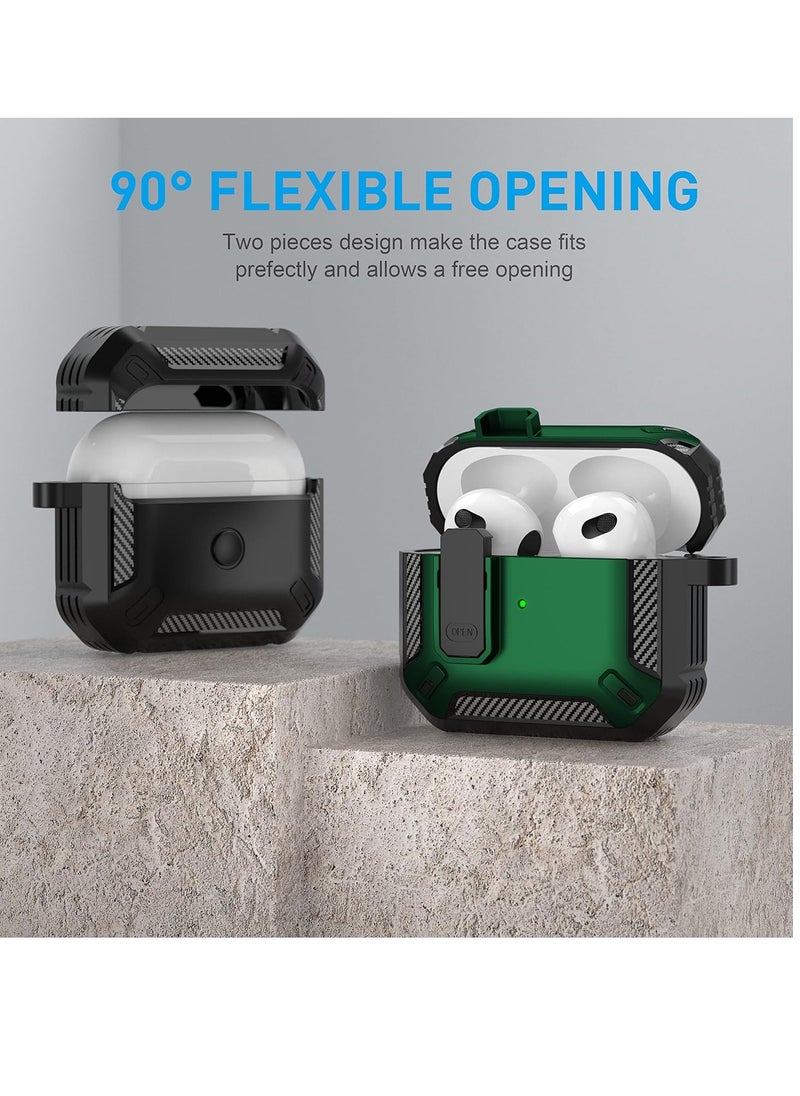 Mmmon - AirPods Pro 2 Generation Case Cover 2022 with Lock Lid and Keychain Hook,Double Layer Dustproof Shock Resistant Rugged Case(Green) - Image 1