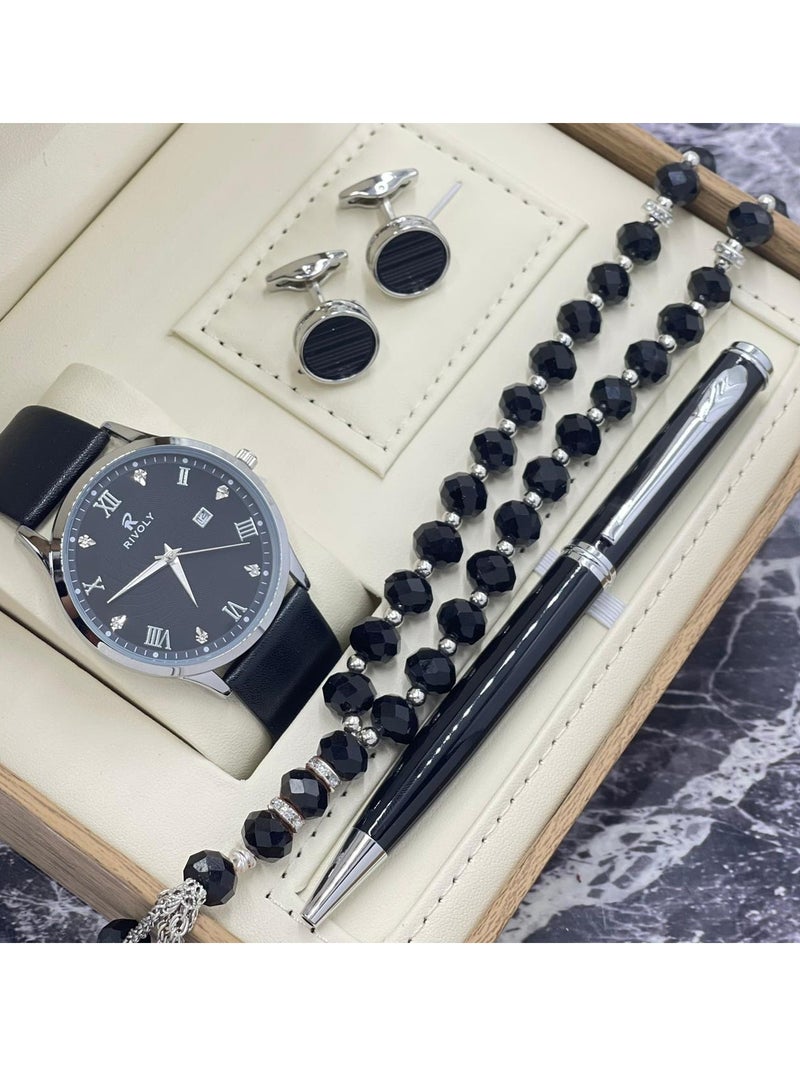 ووتش طقم ساعات رجالي مكون من ساعه وسبحه وكبك وقلم