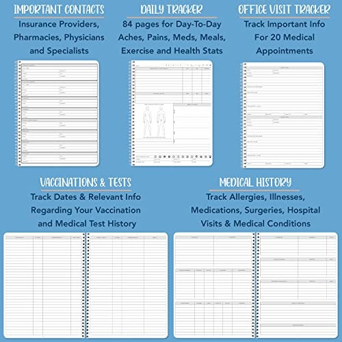 BookFactory Personal My Medical Journal History Logbook Daily Medications Log Book Medicine Treatment Doctor Visit Tracking Records Wire-O, 100 Pages 6'' x 9'' (Made in USA) - Image 4