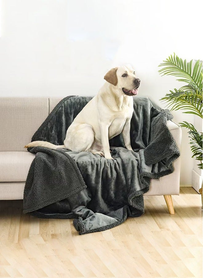 Waterproof Pet Blanket, Liquid Pee Proof Dog Blanket for Sofa Bed Couch, Reversible Sherpa Fleece Furniture Protector Cover for Small Medium Large Dogs Cats, Dark Gray - Image 1