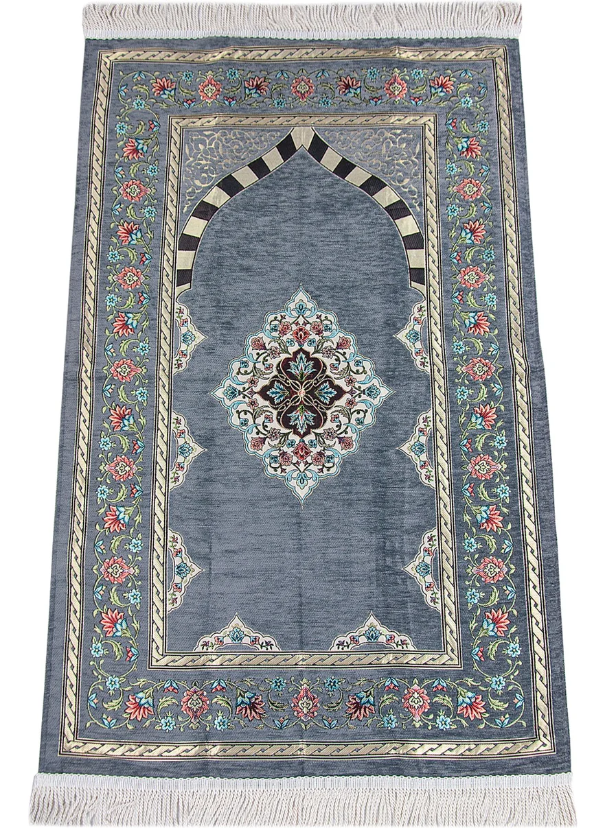 İhvan Online Gray Flower Motifed Mihrab Lined Chenille Prayer Rug