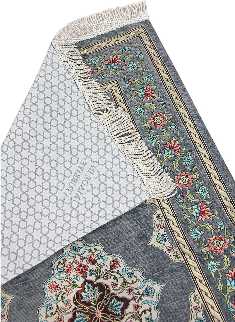 İhvan Online Gray Flower Motifed Mihrab Lined Chenille Prayer Rug