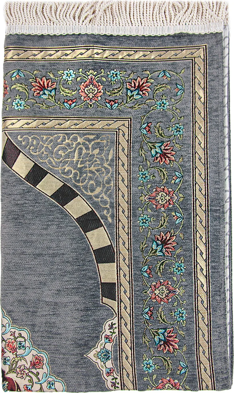 İhvan Online Gray Flower Motifed Mihrab Lined Chenille Prayer Rug