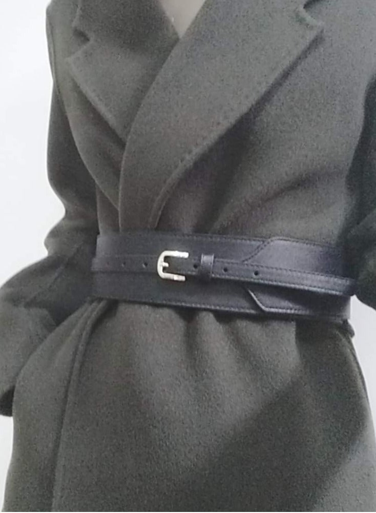 SOLARAE Women Belt, PU Leather Wide Knotted Belt Simple and Versatile Waist Seal Adjustable Perforated Dress Girdle for Wedding Festival Shaping Belt (2, Black Brown) - Image 4