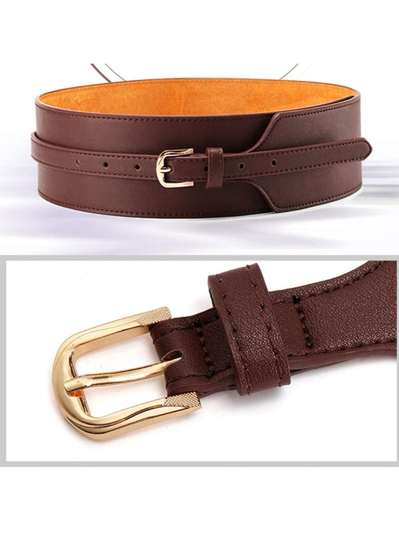 SOLARAE Women Belt, PU Leather Wide Knotted Belt Simple and Versatile Waist Seal Adjustable Perforated Dress Girdle for Wedding Festival Shaping Belt (2, Black Brown) - Image 2