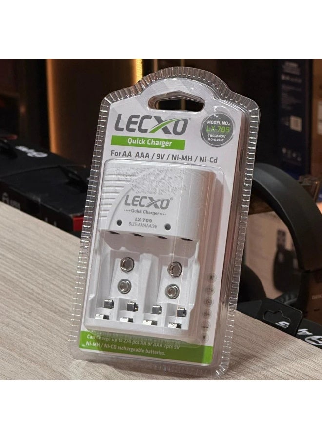 LECXO LX-709 Quick Charger | Fast Battery Charger for AA, AAA & 9V Ni-MH/Ni-Cd Rechargeable Batteries | Dual LED Indicators, Safe & Portable - Image 1