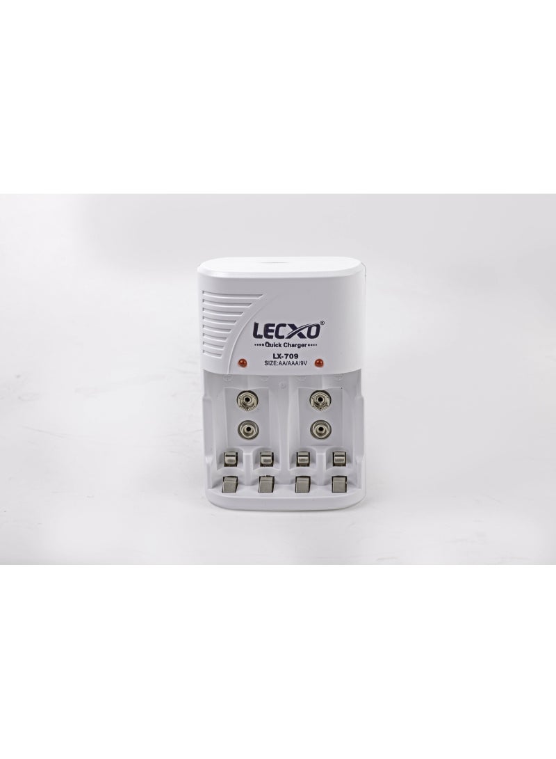 LECXO LX-709 Quick Charger | Fast Battery Charger for AA, AAA & 9V Ni-MH/Ni-Cd Rechargeable Batteries | Dual LED Indicators, Safe & Portable - Image 2