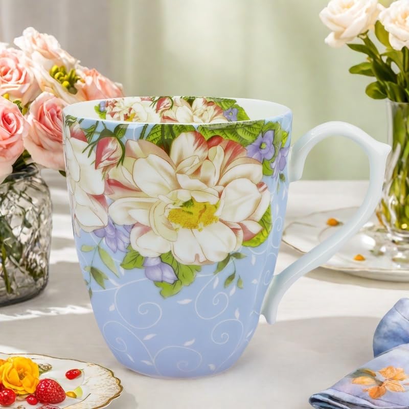 YUESITE 14oz Bone China Coffee Mugs for Women Floral Coffee Mug Tea Cups Novetly Coffee Cups Gift for Women Mom Friends - Image 5