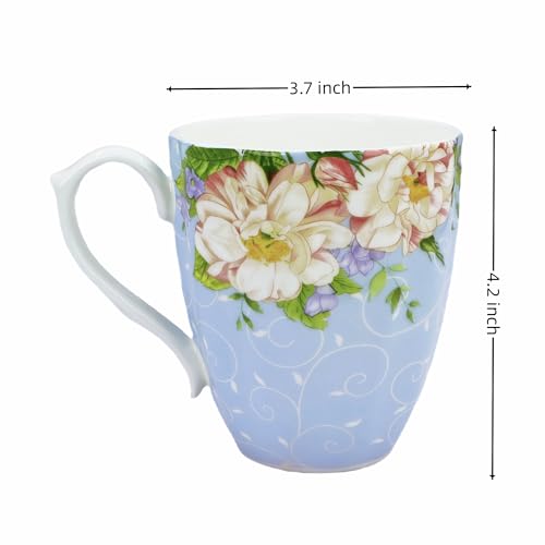 YUESITE 14oz Bone China Coffee Mugs for Women Floral Coffee Mug Tea Cups Novetly Coffee Cups Gift for Women Mom Friends - Image 2