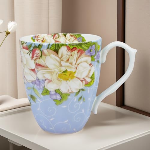 YUESITE 14oz Bone China Coffee Mugs for Women Floral Coffee Mug Tea Cups Novetly Coffee Cups Gift for Women Mom Friends - Image 3