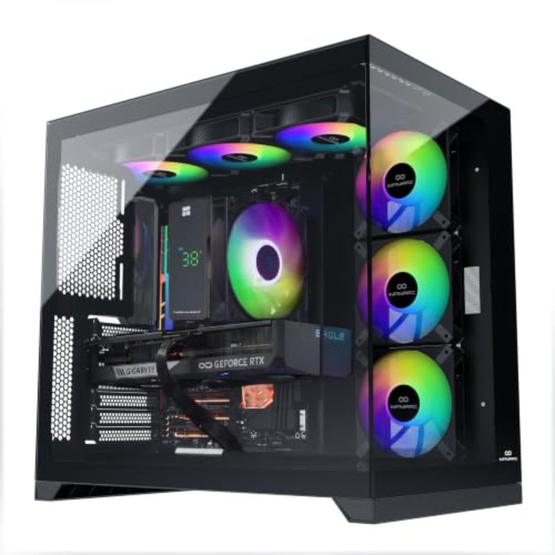 5060 كمبيوتر مكتبي للألعاب Intel Core Ultra 5، RTX 5060 8GB GPU، 16GB DDR5 RAM، 1TB SSD، اللوحة الأم B860، حافظة CUBE، مبرد هواء رقمي ARGB، وحدة PSU ذهبية 750 وات، Windows PRO أسود - Image 1