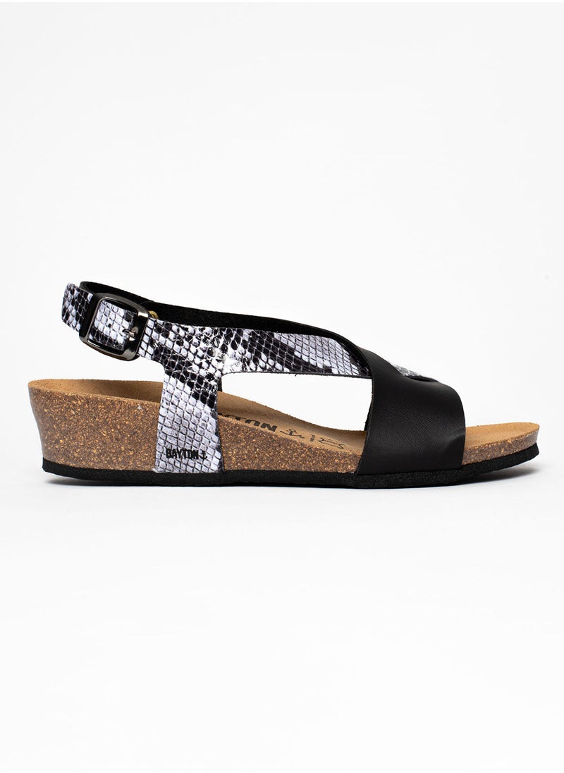 BAYTON - Salamanque Black Wedge Sandals - Image 1