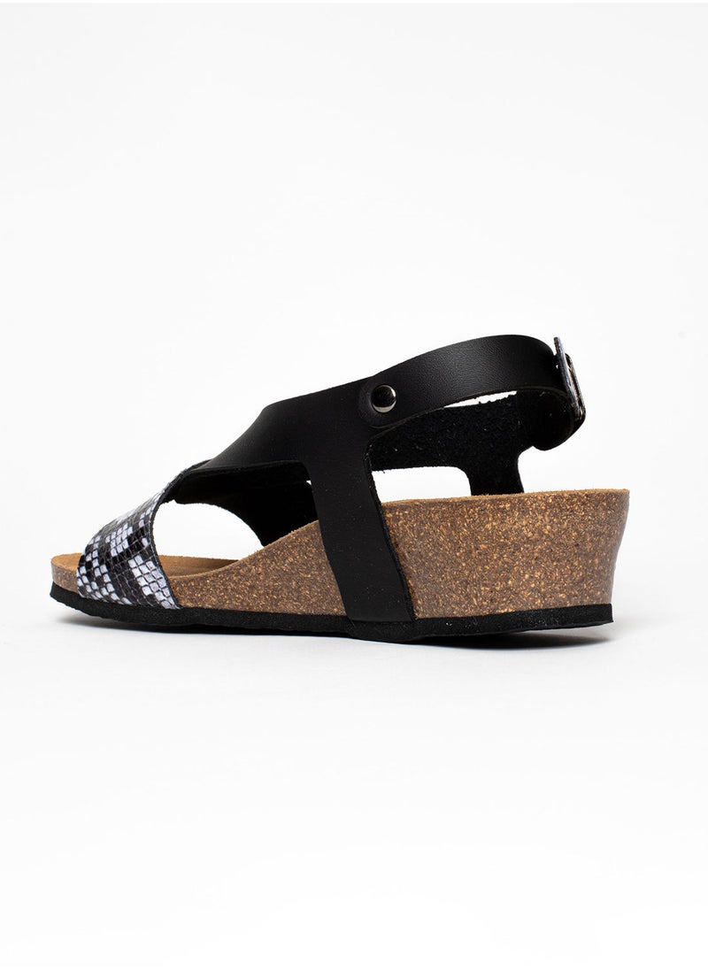 BAYTON - Salamanque Black Wedge Sandals - Image 1