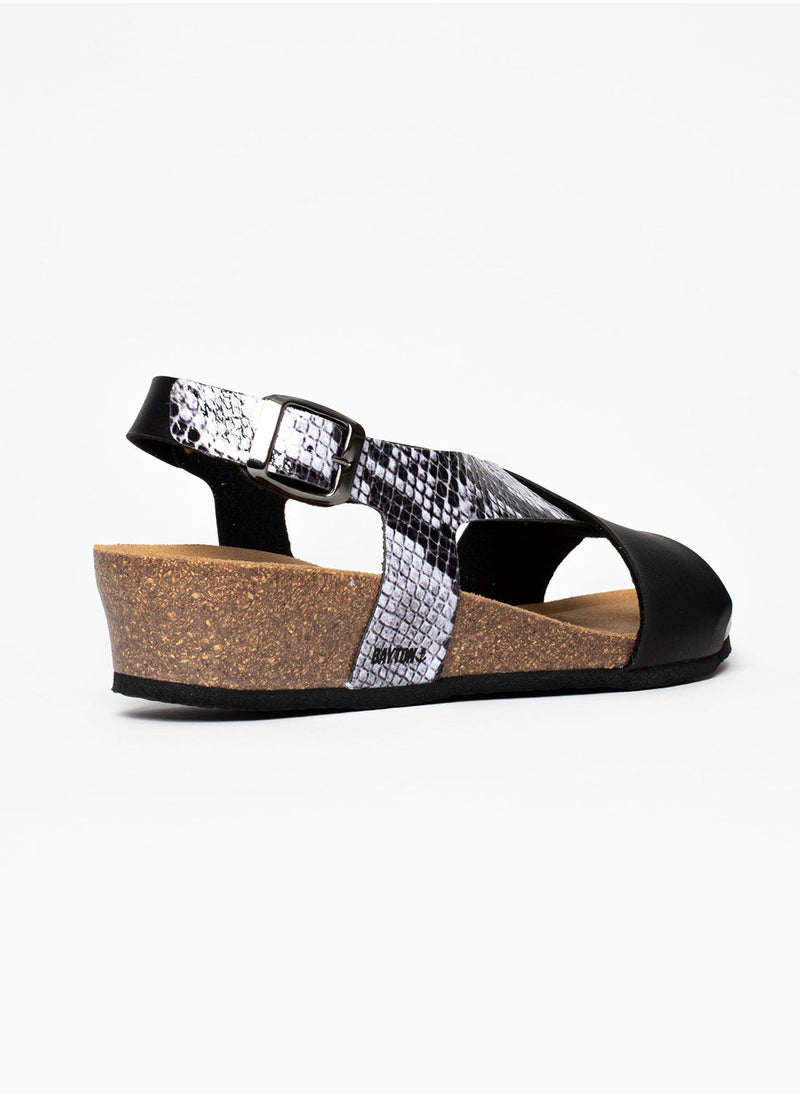 BAYTON - Salamanque Black Wedge Sandals - Image 1